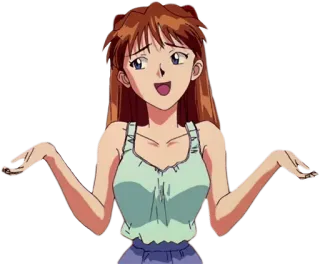 👐 Asuka Langley Soryu Neon Genesis Evangelion Anime, Gadis, Karakter, Angkat bahu, Bingung telegram sticker