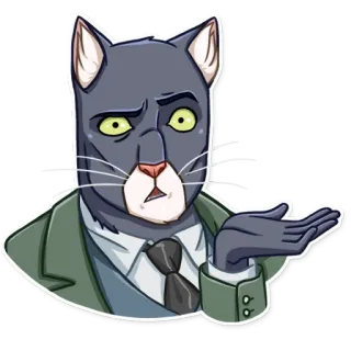 🤨 Katze, anthropomorph, Achselzucken, Frage, Anzug, Krawatte, Ausdruck telegram sticker