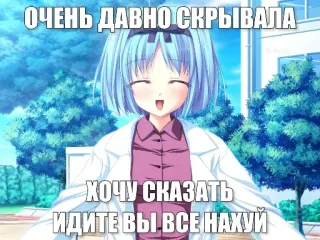 😊 ОЧЕНЬ ДАВНО СКРЫВАЛА
ХОЧУ СКАЗАТЬ
ИДИТЕ ВЫ ВСЕ НАХУЙ anime, offensive, swear word, meme, cartoon, girl telegram sticker