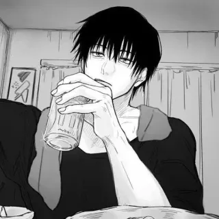 🔗 anime, drinking, male, black and white telegram sticker