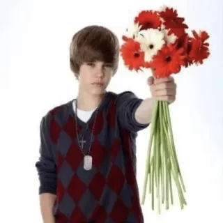 😘 Justin Bieber justin bieber, flowers, bouquet, gift, celebrity, pop star, singer, holding flowers telegram sticker
