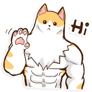 👋 Hi gatto, saluto, cartone animato, muscoloso, che saluta, ciao whatsapp sticker