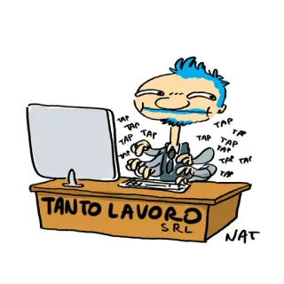 🙇‍♂ TANTO LAVORO SRL Kreskówka, Pisanie, Komputer, Praca, Biurko, Firma, Biuro, Zajęty telegram sticker