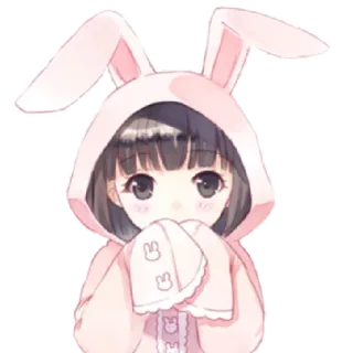 😳 Anime, Chica, Conejo, Conejito, Sudadera con capucha, Lindo, Kawaii telegram sticker
