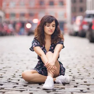 ❤️ woman, dress, sitting, street, city telegram sticker
