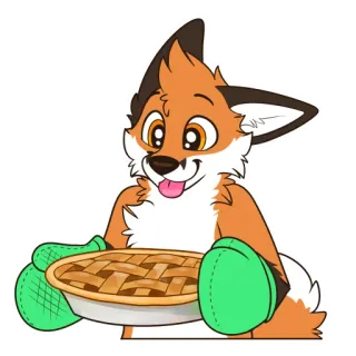 🥧 raposa, torta, assar, luvas de forno, desenho animado, animal whatsapp sticker