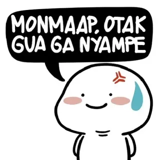 😅 MONMAAP, OTAK GUA GA NYAMPE dibujos animados, bocadillo, frustración, expresión, indonesio, lo siento, cerebro, entender telegram sticker