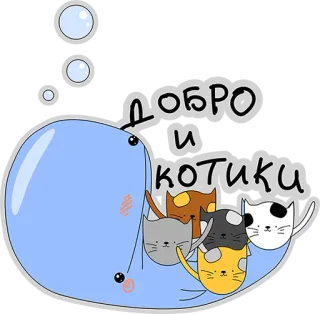 😃 добро и котики wieloryb, koty, słodkie, kreskówka, kawaii telegram sticker