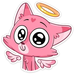 😇 고양이, 천사, 귀여운, 날개, 후광, 분홍색 telegram sticker