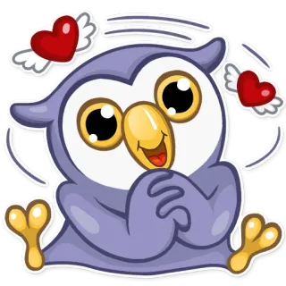 😍 búho, lindo, corazones, kawaii, dibujos animados, amor, alas whatsapp sticker
