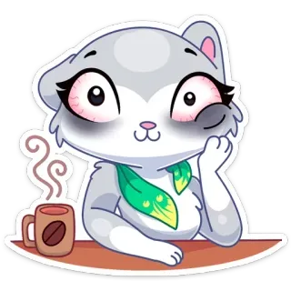 ☕️ gato, café, lindo, dibujo animado, animal, sticker whatsapp sticker