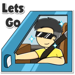🚗 Let's Go cartone animato, guida, auto, occhiali da sole, veicolo, trasporto, viaggio telegram sticker