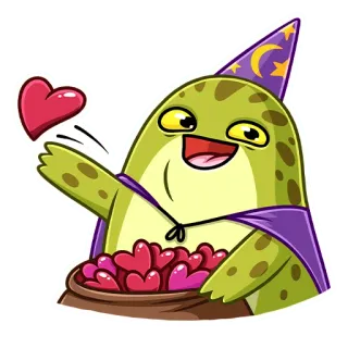❤️ frog, wizard, heart, love, magic, cute, cartoon telegram sticker