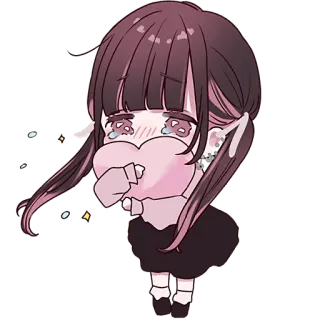 😭 anime meisje, huilen, hart, verdrietig, emotioneel, chibi telegram sticker