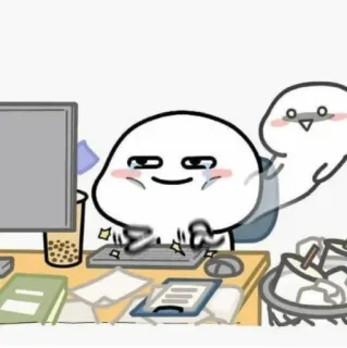 😑 Desenho animado, Computador, Escritório, Mesa, Cansado, Estressado telegram sticker