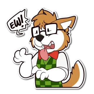 😰 EW! dibujos animados, animal, perro, gafas, disgustado, puaj, reacción, nerd telegram sticker