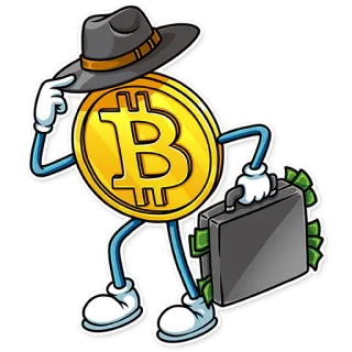 👋 bitcoin, cripto, soldi, valuta, moneta, cartone animato, finanza, cappello telegram sticker