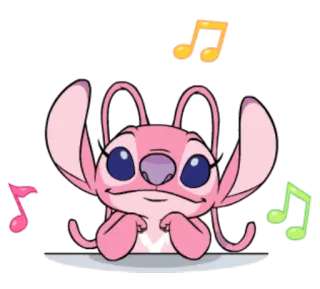 🎶 Angel Lilo & Stitch มนุษย์ต่างดาว, สีชมพู, น่ารัก, เพลง, การ์ตูน whatsapp sticker