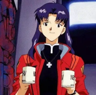 😊 Misato Katsuragi Neon Genesis Evangelion Аниме, Мисато, Евангелион, Персонаж, Женщина, Кофе, Nerv whatsapp sticker