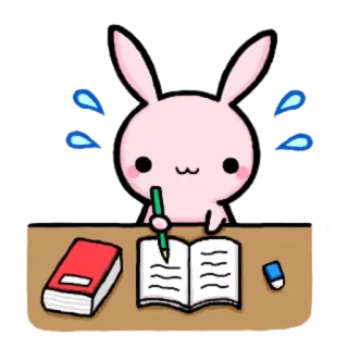 📖 lapin, étude, bureau, kawaii, mignon, animal, écriture whatsapp sticker