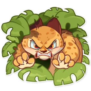 😡 citah, hewan, satwa liar, kartun, daun, imut telegram sticker