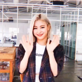 ✊ OON woman, person, blonde hair, waving, blazer, korean telegram sticker