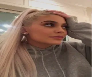 😦 Kylie Jenner woman, celebrity, blonde hair, ponytail, makeup, portrait telegram sticker