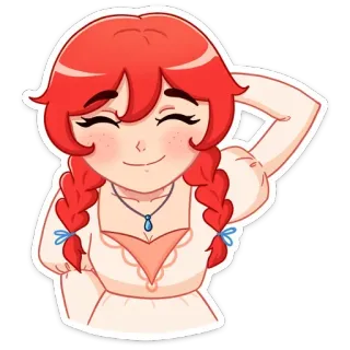☺ การ์ตูน, อนิเมะ, ผมแดง, ผู้หญิง, ถักเปีย, น่ารัก, ยิ้ม whatsapp sticker