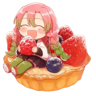 💖 Mitsuri Kanroji Demon Slayer 动漫, Q版, 可爱, 甜点, 草莓, 蜜璃, 鬼灭之刃 whatsapp sticker