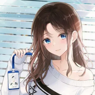 ❤️ anime, girl, cute, blue eyes, brunette, id badge telegram sticker
