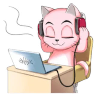 🎧 atik 猫, ラップトップ, 音楽, ヘッドホン, 椅子, 漫画, 動物, かわいい telegram sticker