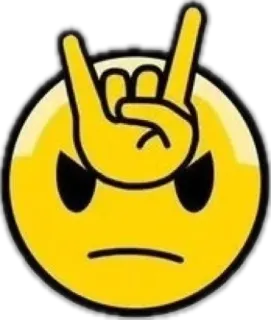 🙁 emoji, rock on, horns, gesture, yellow, face, sticker telegram sticker