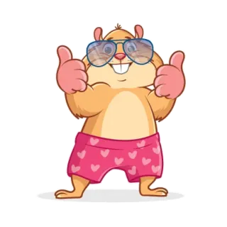 👍 hamster, cartoon, animal, thumbs up, sunglasses, cute, pink, beachwear telegram sticker