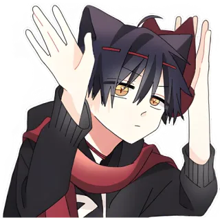 ✋ Anime, Orecchie da gatto, Felpa con cappuccio, Sciarpa, Carino, Personaggio telegram sticker