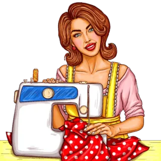 👗 sewing, woman, vintage, sewing machine, craft, red polka dot, retro telegram sticker