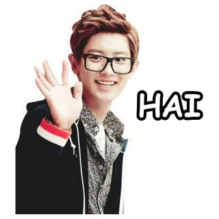 👋 HAI winken, grüßen, koreanisch, brille, junge, hallo telegram sticker
