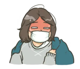 😷 아픈, 마스크, 감기, 땀, 만화, 캐릭터 whatsapp sticker