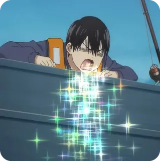 🤮 Anime, Chłopak, Wędkarstwo, Podekscytowany, Iskra, Woda telegram sticker
