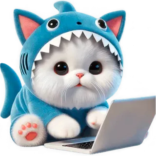💻 kat, haai, dier, schattig, kitten, laptop telegram sticker