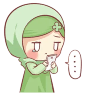 😶 ... Мультфильм, Девушка, Телефон, Хиджаб, Грустная, Думающая telegram sticker