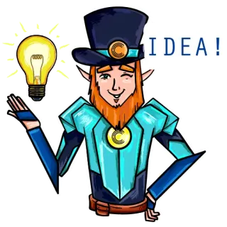 💡 IDEA! idea, invention, leprechaun, lightbulb, thinking, inspiration telegram sticker