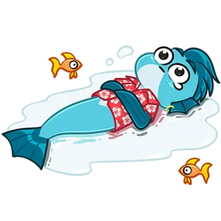 🐟 Cartone animato, Pesce, Personaggio, Mare, Oceano, Blu, Camicia tropicale telegram sticker