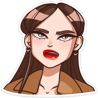 😕 donna, cartone animato, moda, bellezza, ritratto, bruna whatsapp sticker