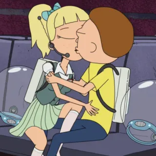 🛸 Morty Rick and Morty Cartoon, Kuss, Animiert, Liebe, Teenager telegram sticker