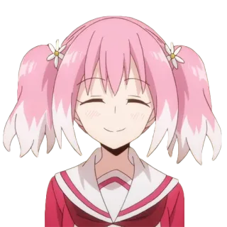 🙂 Anime, Lindo, Chica, Pelo rosa, Sonriendo, Dibujos animados, Personaje telegram sticker