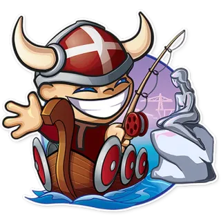 🇩🇰 viking, fishing, mermaid, cartoon, boat, helmet, sea, Denmark telegram sticker