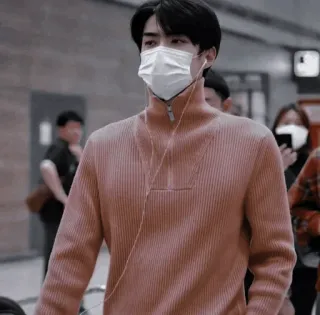 🕸 man, person, mask, airport, sweater, asian, travel telegram sticker