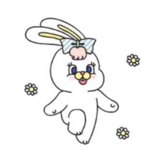😄 bunny, cute, animal, cartoon, kawaii, rabbit, bow whatsapp sticker