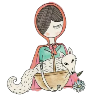 🍬 Little Red Riding Hood Cappuccetto Rosso, Fiaba, Lupo, Ragazza, Cesto, Fiore, Illustrazione, Cartone animato telegram sticker