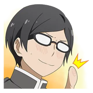 👍 anime, bril, duim omhoog, cartoon, man, glimlach, schattig telegram sticker